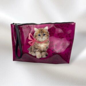 Betsey Johnson Hot Pink Floral Kitten Makeup Bag